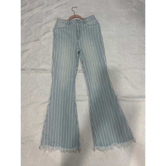 Cello Blue Striped Women’s Flare Jeans – Size 10, High Rise - Picture 1 of 12